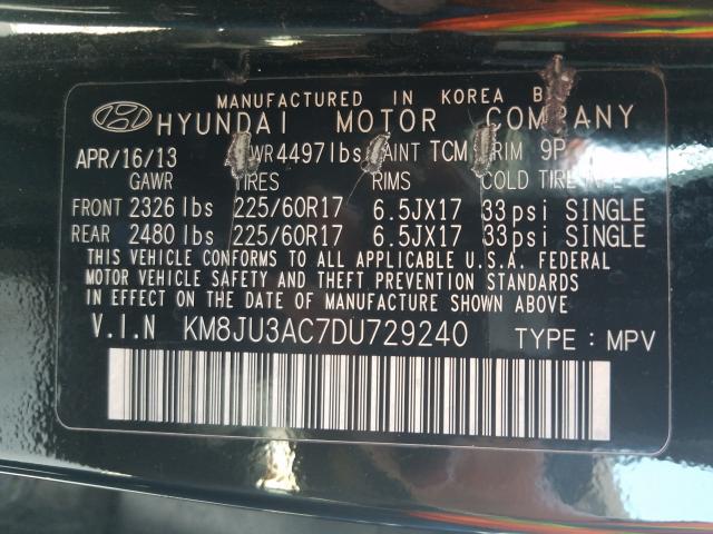 Photo 9 VIN: KM8JU3AC7DU729240 - HYUNDAI TUCSON GLS 