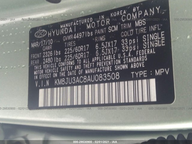 Photo 8 VIN: KM8JU3AC8AU083508 - HYUNDAI TUCSON 