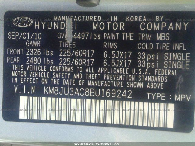 Photo 8 VIN: KM8JU3AC8BU169242 - HYUNDAI TUCSON 