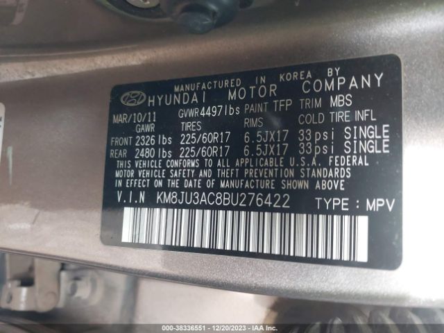 Photo 8 VIN: KM8JU3AC8BU276422 - HYUNDAI TUCSON 