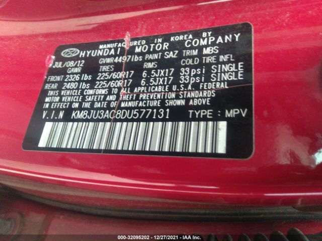 Photo 8 VIN: KM8JU3AC8DU577131 - HYUNDAI TUCSON 