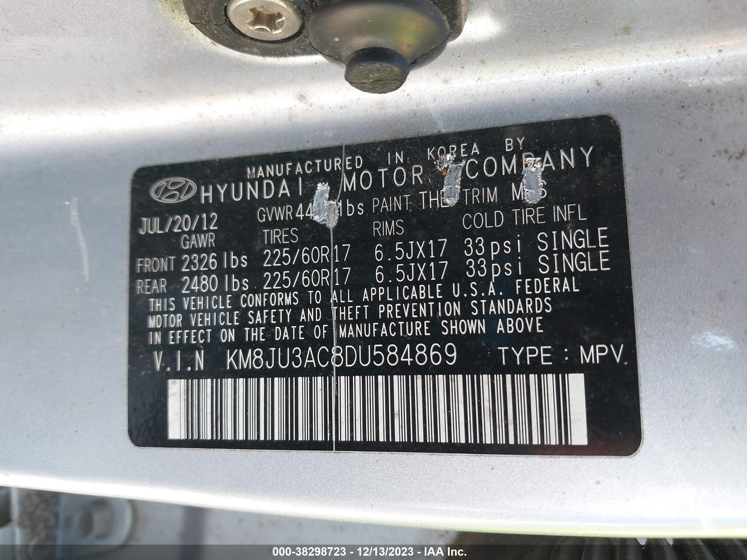 Photo 8 VIN: KM8JU3AC8DU584869 - HYUNDAI TUCSON 