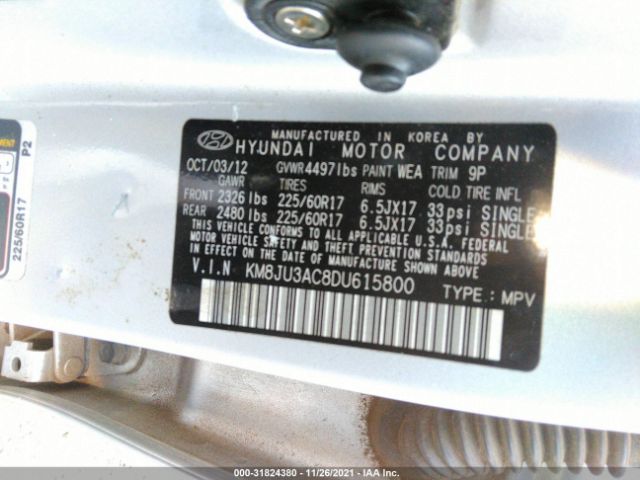 Photo 8 VIN: KM8JU3AC8DU615800 - HYUNDAI TUCSON 