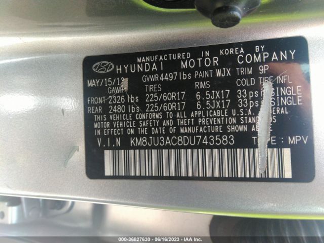 Photo 8 VIN: KM8JU3AC8DU743583 - HYUNDAI TUCSON 