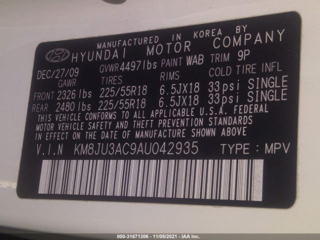 Photo 8 VIN: KM8JU3AC9AU042935 - HYUNDAI TUCSON 