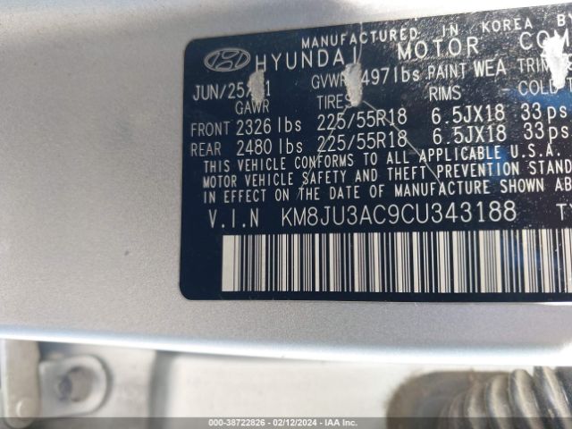 Photo 8 VIN: KM8JU3AC9CU343188 - HYUNDAI TUCSON 