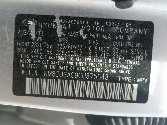 Photo 9 VIN: KM8JU3AC9CU375543 - HYUNDAI TUCSON GLS 