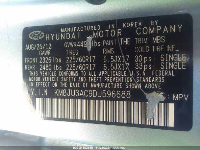 Photo 8 VIN: KM8JU3AC9DU596688 - HYUNDAI TUCSON 