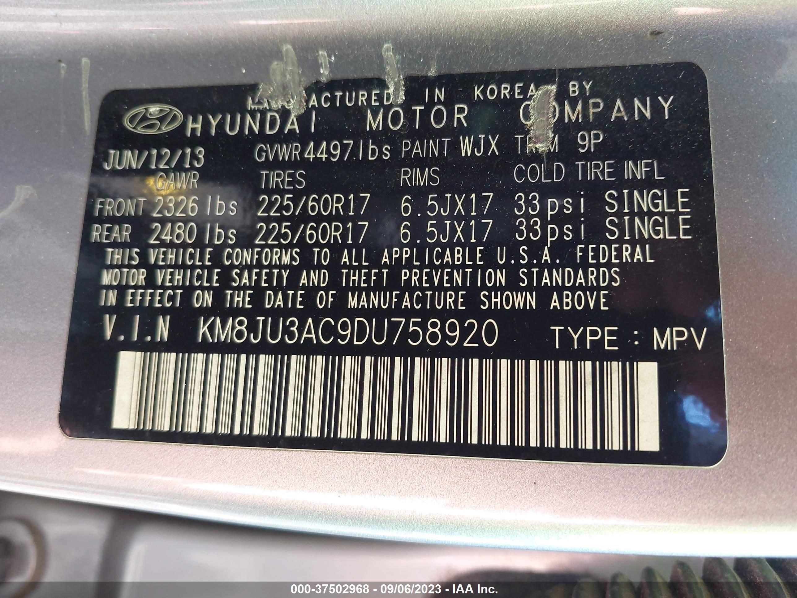 Photo 8 VIN: KM8JU3AC9DU758920 - HYUNDAI TUCSON 