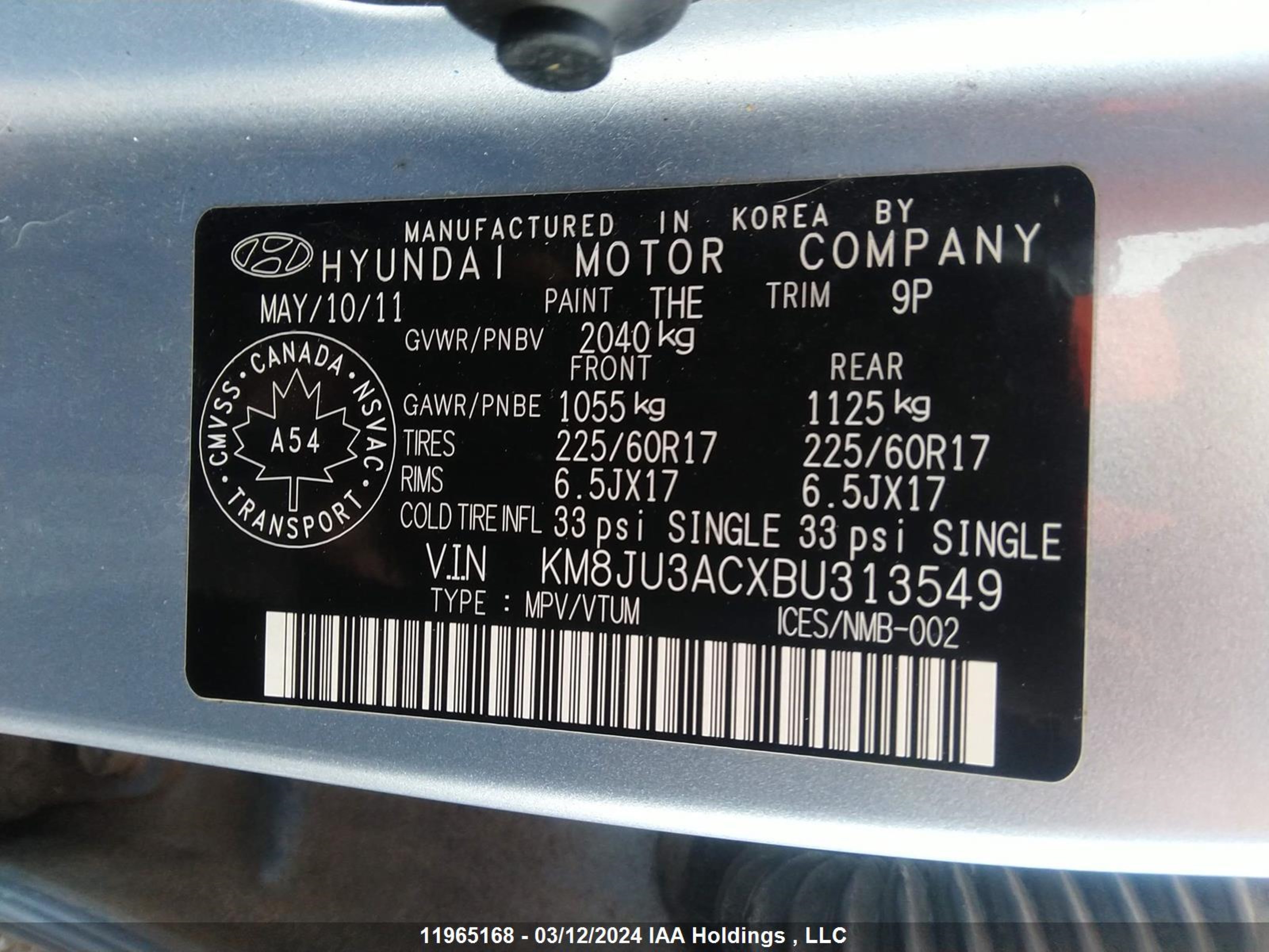 Photo 8 VIN: KM8JU3ACXBU313549 - HYUNDAI TUCSON 