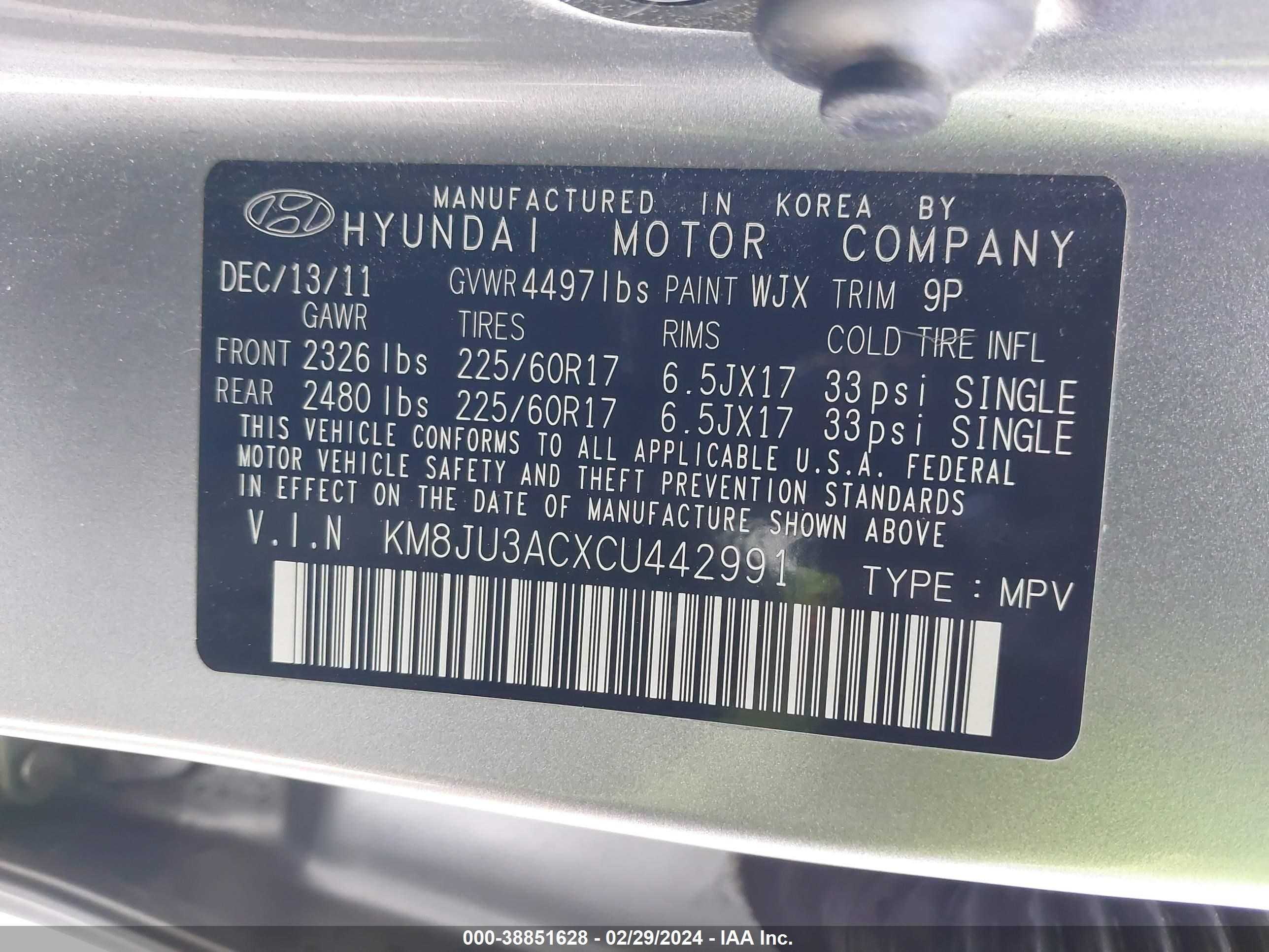 Photo 8 VIN: KM8JU3ACXCU442991 - HYUNDAI TUCSON 