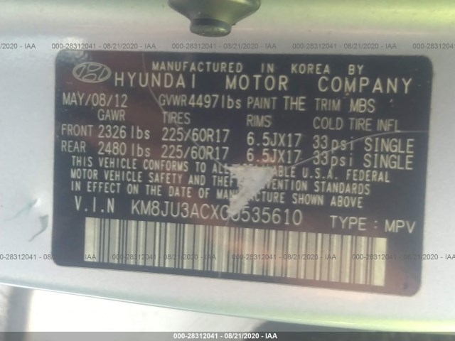 Photo 8 VIN: KM8JU3ACXCU535610 - HYUNDAI TUCSON 