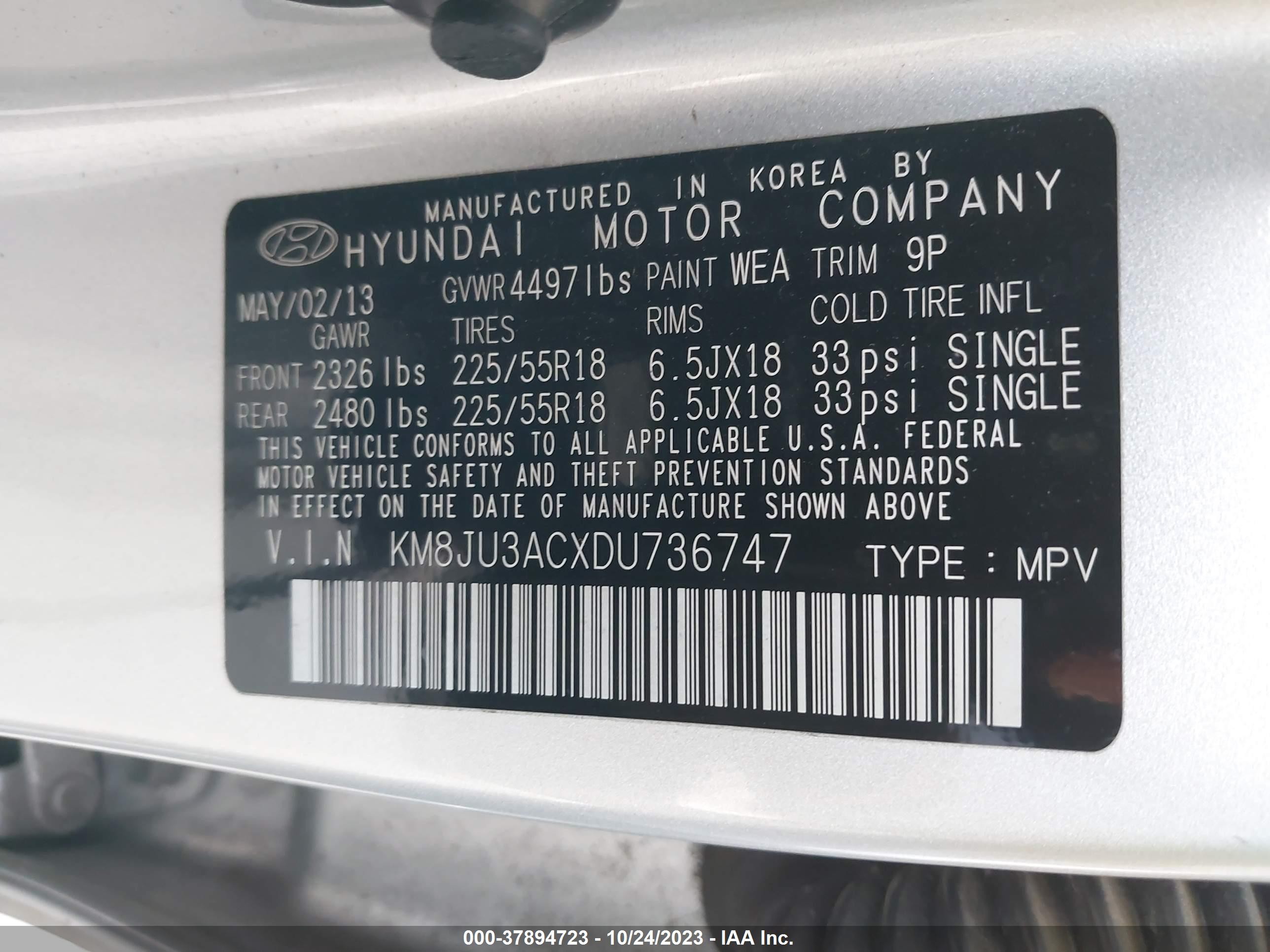 Photo 8 VIN: KM8JU3ACXDU736747 - HYUNDAI TUCSON 