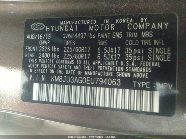 Photo 8 VIN: KM8JU3AG0EU794063 - HYUNDAI TUCSON 