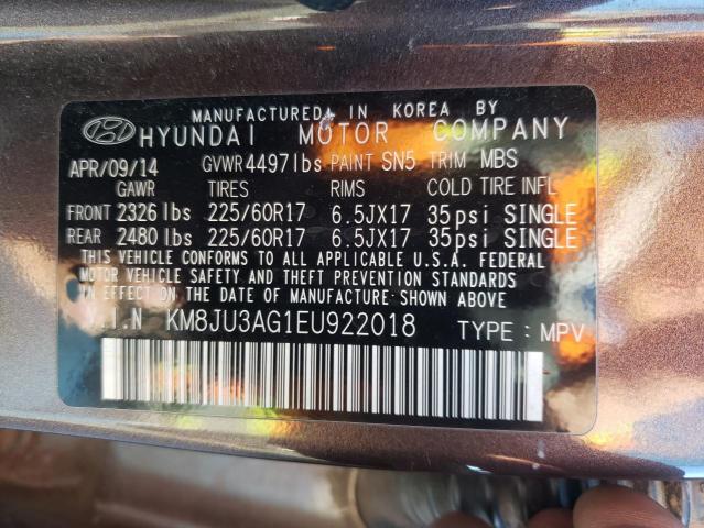 Photo 9 VIN: KM8JU3AG1EU922018 - HYUNDAI TUCSON GLS 