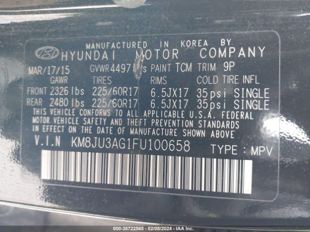 Photo 8 VIN: KM8JU3AG1FU100658 - HYUNDAI TUCSON 