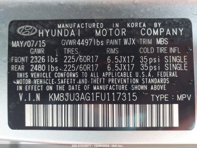 Photo 8 VIN: KM8JU3AG1FU117315 - HYUNDAI TUCSON 