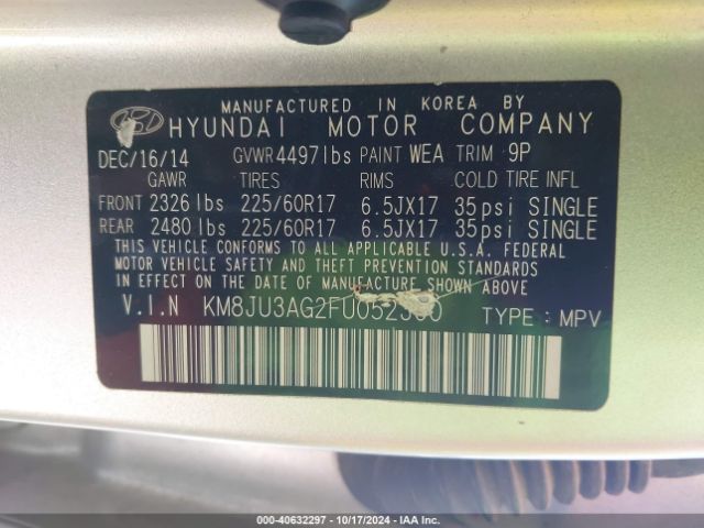 Photo 8 VIN: KM8JU3AG2FU052300 - HYUNDAI TUCSON 