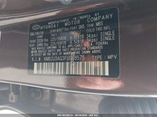 Photo 8 VIN: KM8JU3AG3FU978575 - HYUNDAI TUCSON 