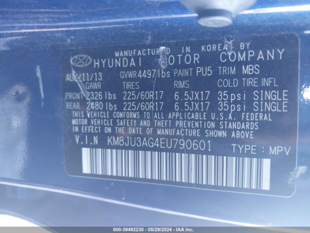 Photo 8 VIN: KM8JU3AG4EU790601 - HYUNDAI TUCSON 