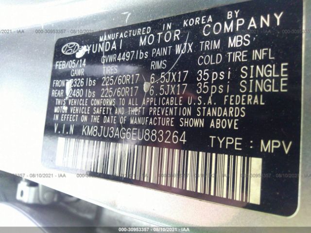 Photo 8 VIN: KM8JU3AG6EU883264 - HYUNDAI TUCSON 