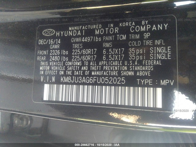 Photo 8 VIN: KM8JU3AG6FU052025 - HYUNDAI TUCSON 