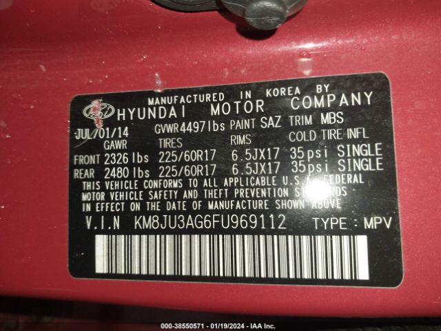 Photo 8 VIN: KM8JU3AG6FU969112 - HYUNDAI TUCSON 