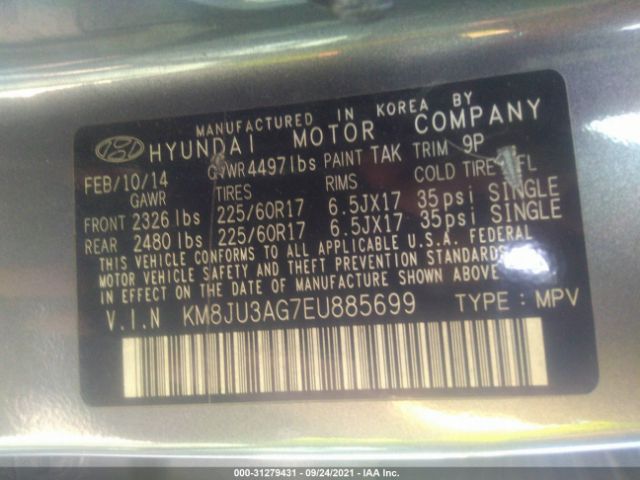 Photo 8 VIN: KM8JU3AG7EU885699 - HYUNDAI TUCSON 