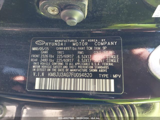 Photo 8 VIN: KM8JU3AG7FU094820 - HYUNDAI TUCSON 