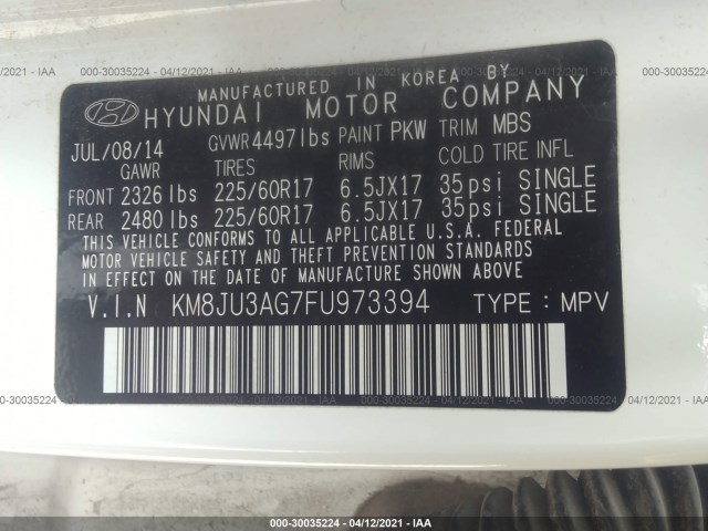 Photo 8 VIN: KM8JU3AG7FU973394 - HYUNDAI TUCSON 