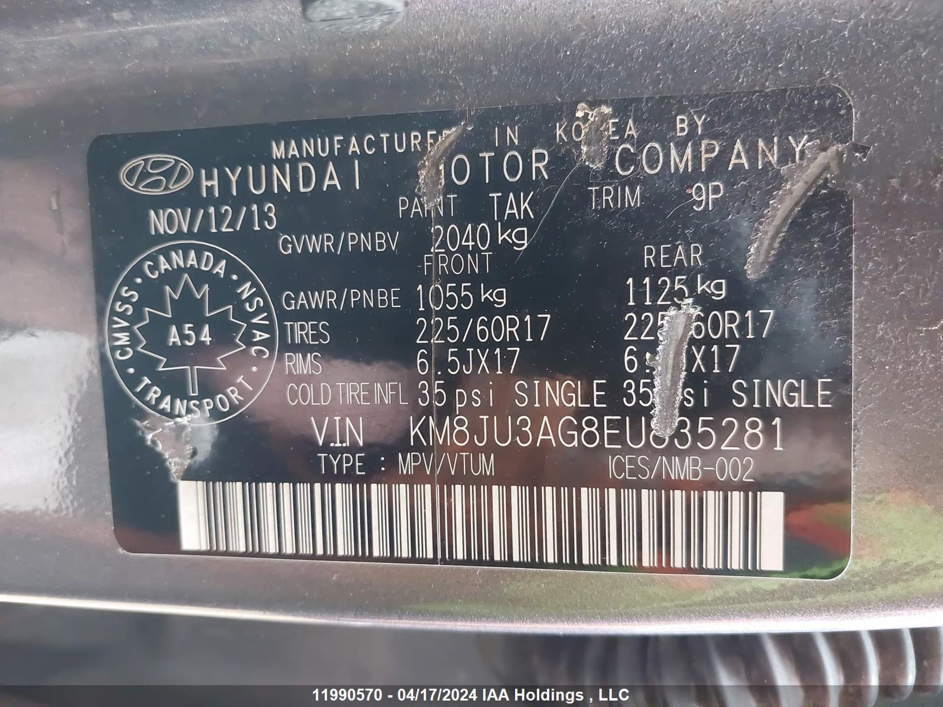 Photo 8 VIN: KM8JU3AG8EU835281 - HYUNDAI TUCSON 