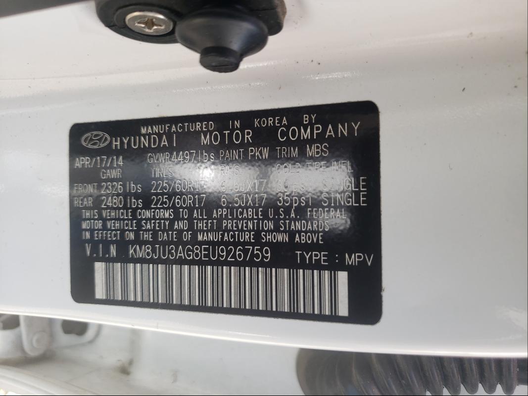 Photo 9 VIN: KM8JU3AG8EU926759 - HYUNDAI TUCSON GLS 