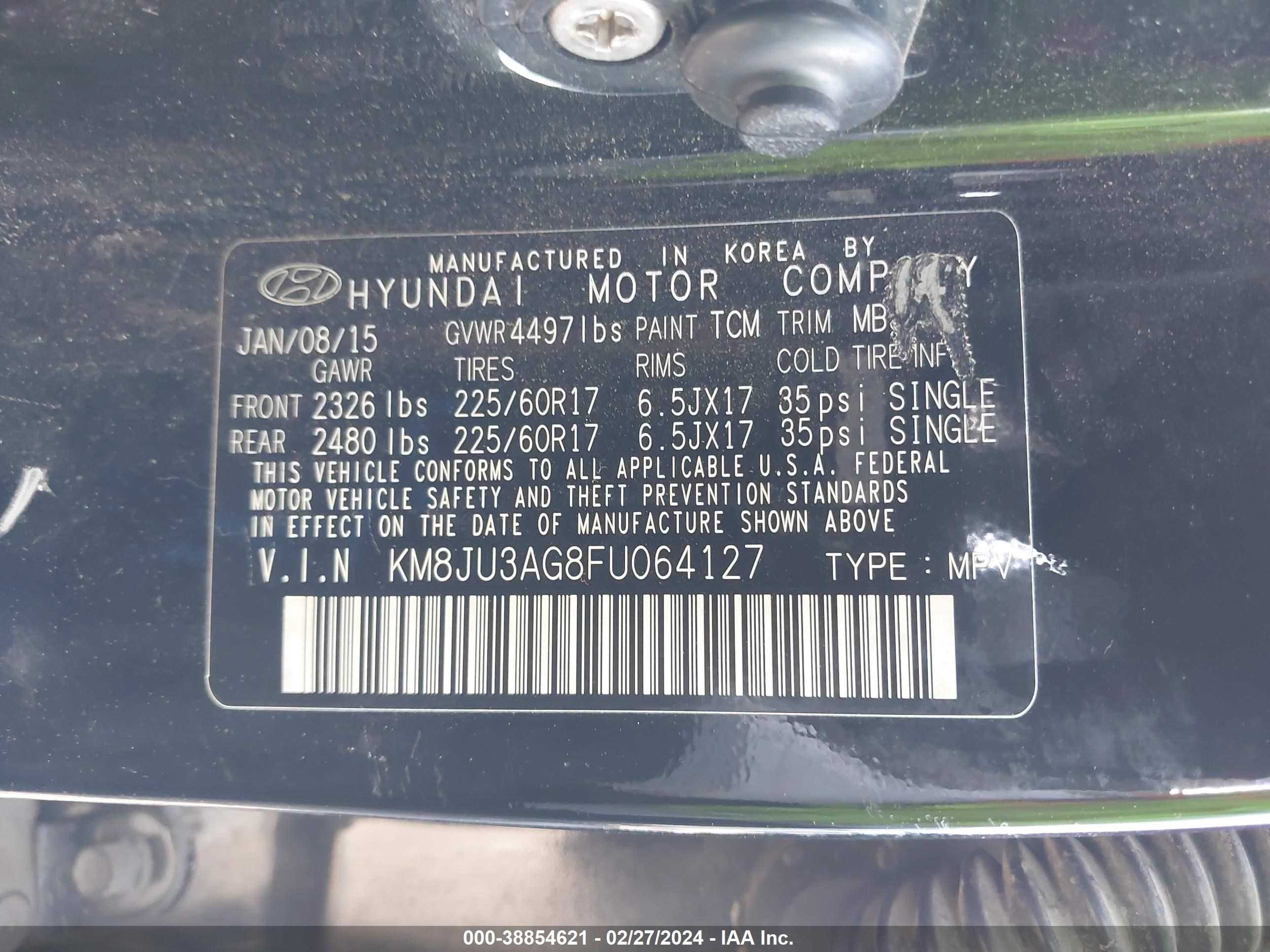 Photo 8 VIN: KM8JU3AG8FU064127 - HYUNDAI TUCSON 