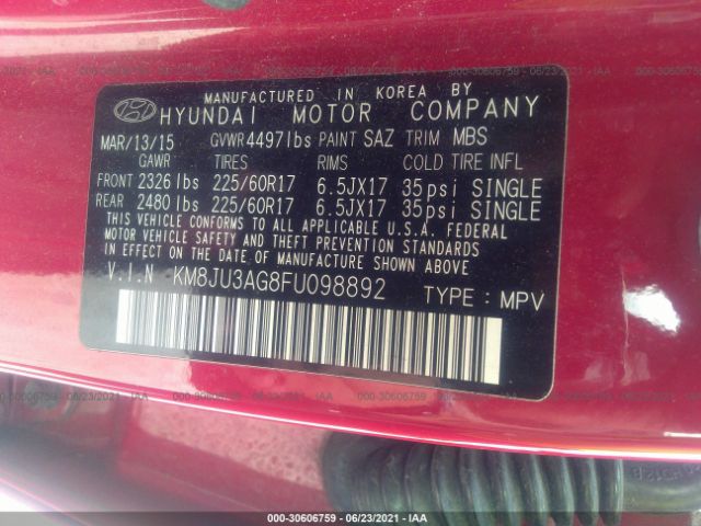 Photo 8 VIN: KM8JU3AG8FU098892 - HYUNDAI TUCSON 