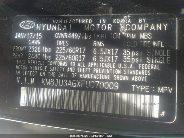 Photo 8 VIN: KM8JU3AGXFU070009 - HYUNDAI TUCSON 