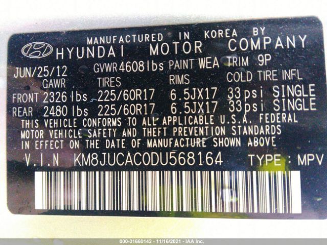 Photo 8 VIN: KM8JUCAC0DU568164 - HYUNDAI TUCSON 