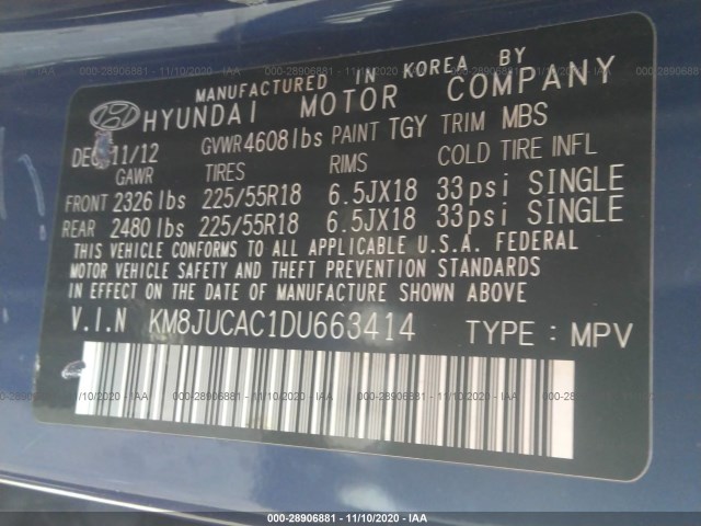 Photo 8 VIN: KM8JUCAC1DU663414 - HYUNDAI TUCSON 