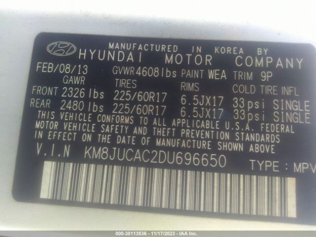 Photo 8 VIN: KM8JUCAC2DU696650 - HYUNDAI TUCSON 