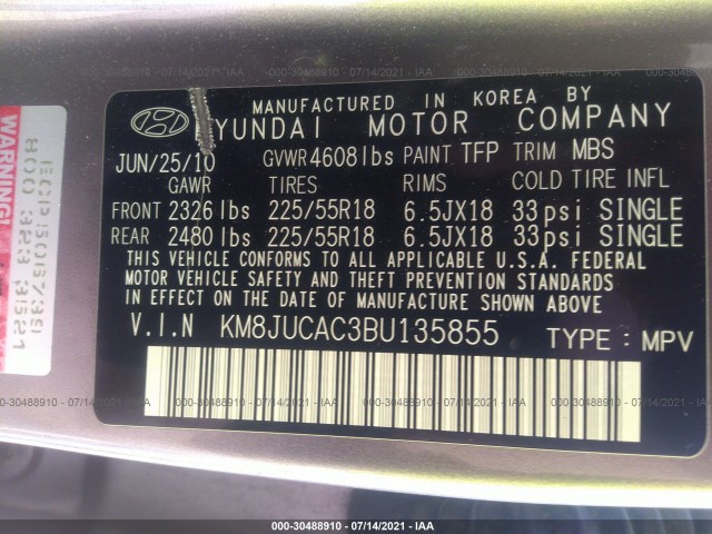 Photo 8 VIN: KM8JUCAC3BU135855 - HYUNDAI TUCSON 