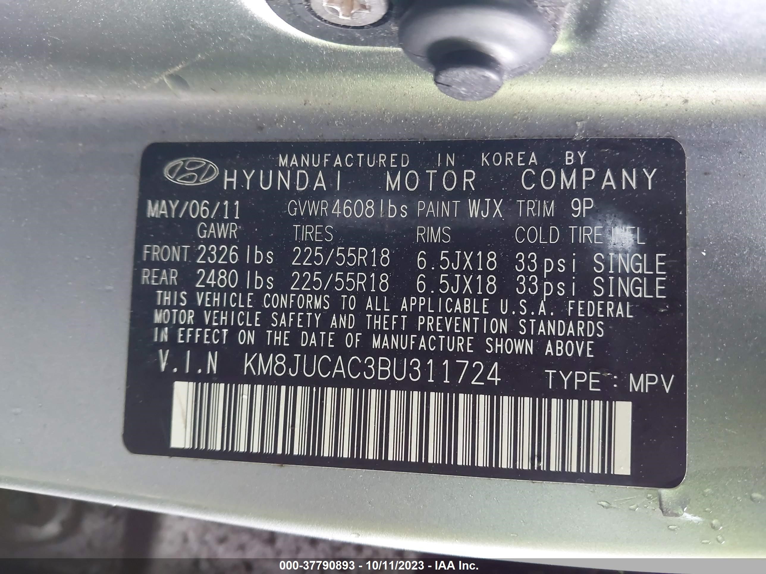 Photo 8 VIN: KM8JUCAC3BU311724 - HYUNDAI TUCSON 