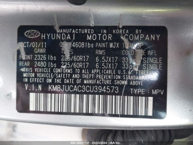 Photo 8 VIN: KM8JUCAC3CU394573 - HYUNDAI TUCSON 