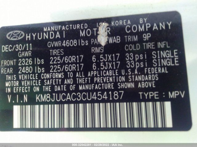 Photo 8 VIN: KM8JUCAC3CU454187 - HYUNDAI TUCSON 