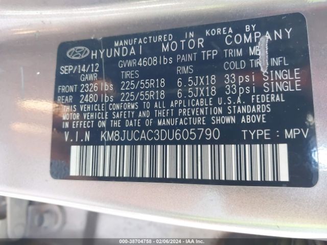 Photo 8 VIN: KM8JUCAC3DU605790 - HYUNDAI TUCSON 