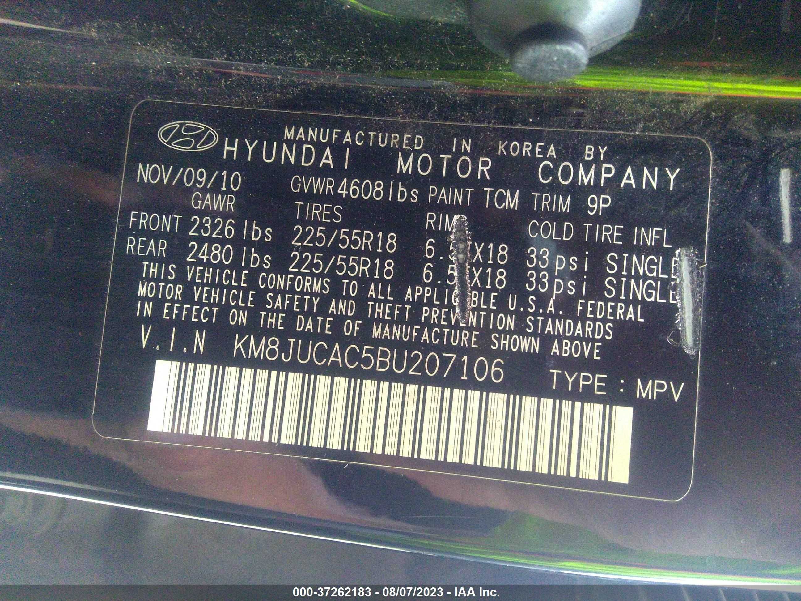 Photo 8 VIN: KM8JUCAC5BU207106 - HYUNDAI TUCSON 