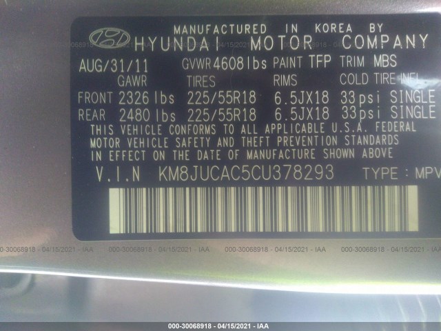 Photo 8 VIN: KM8JUCAC5CU378293 - HYUNDAI TUCSON 