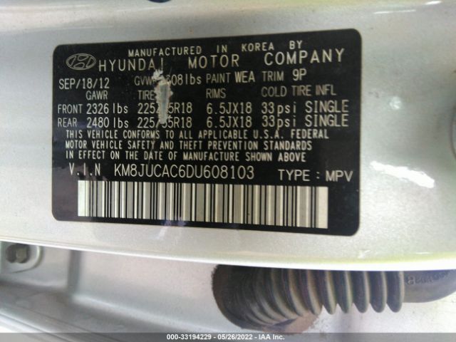 Photo 8 VIN: KM8JUCAC6DU608103 - HYUNDAI TUCSON 