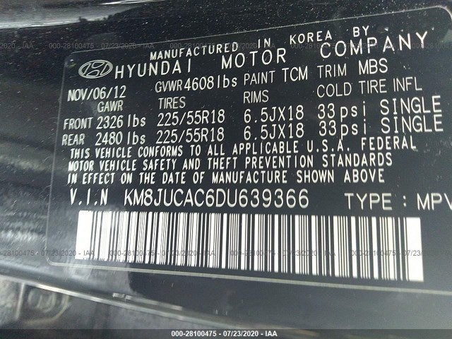 Photo 8 VIN: KM8JUCAC6DU639366 - HYUNDAI TUCSON 