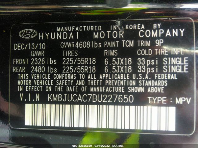 Photo 8 VIN: KM8JUCAC7BU227650 - HYUNDAI TUCSON 