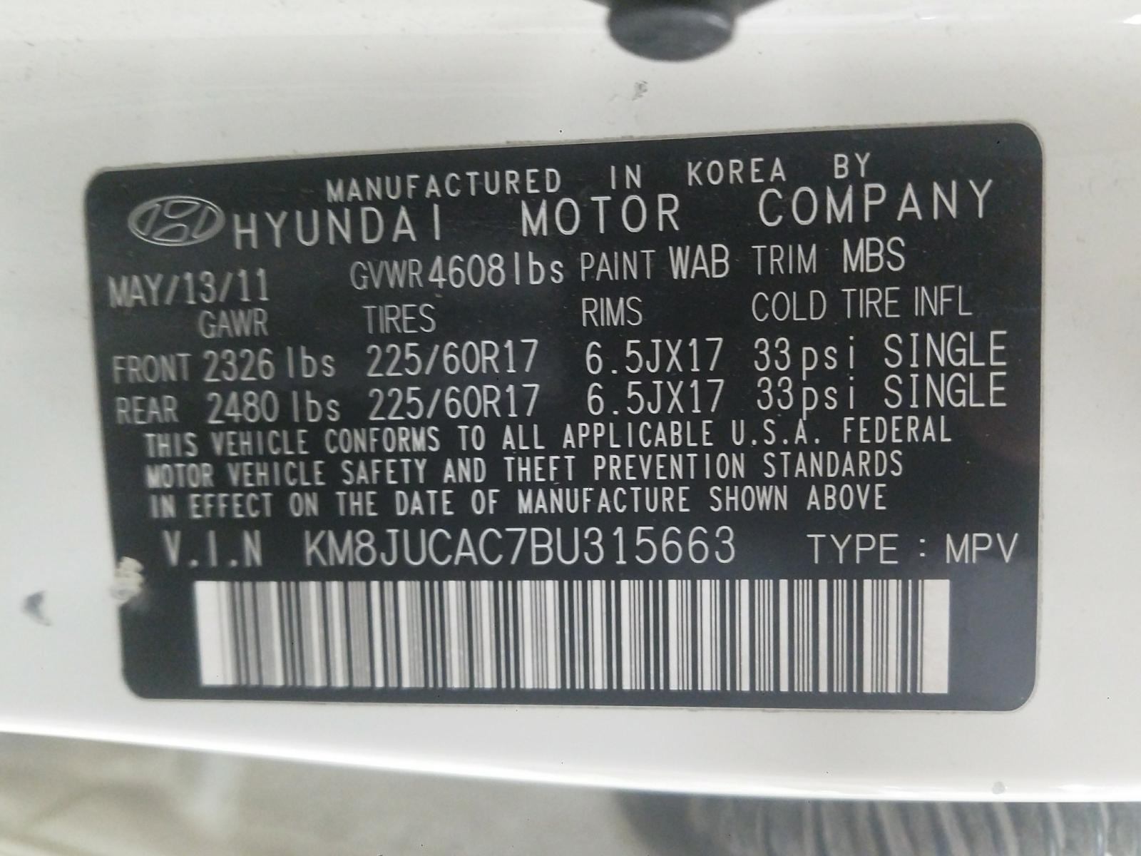 Photo 9 VIN: KM8JUCAC7BU315663 - HYUNDAI TUCSON 