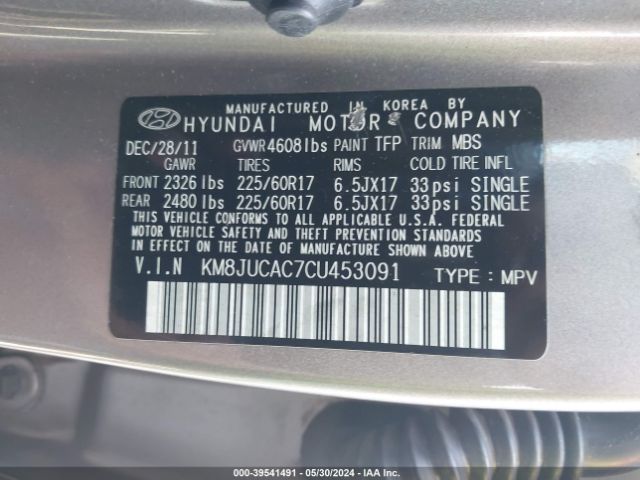 Photo 8 VIN: KM8JUCAC7CU453091 - HYUNDAI TUCSON 